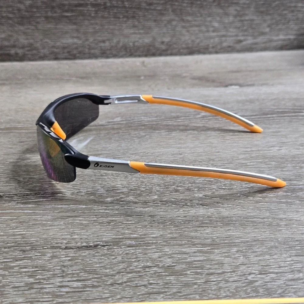 Oxigen 4500 Sport Sunglasses Black Orange Silver Mirror Iridescent Wrap Around